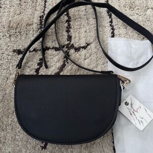 Lisa Angel Vegan Leather Half Moon Crossbody Bag, black, gold HW, NWT